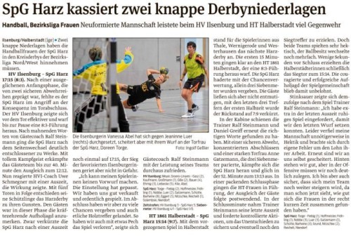 Volksstimmebericht über die Frauen Spiele der SpG Harz
